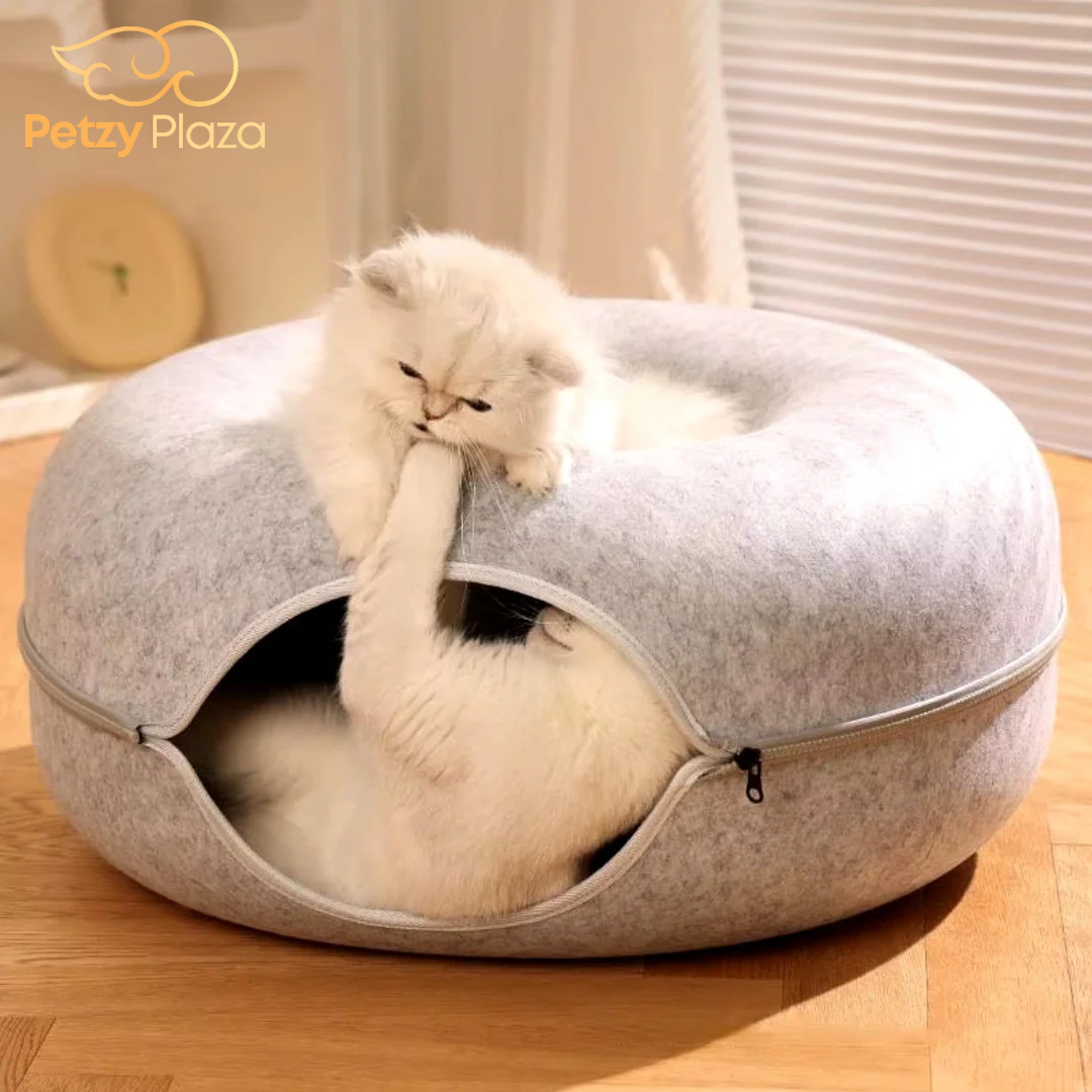 PetzyPlaza™ 2-in-1 Donut Tunnel Bed for Cats