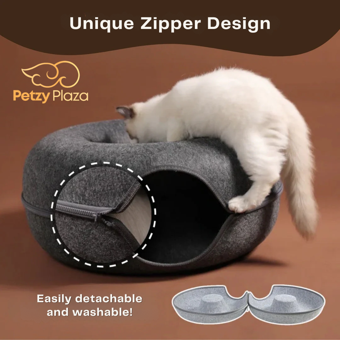 PetzyPlaza™ 2-in-1 Donut Tunnel Bed for Cats