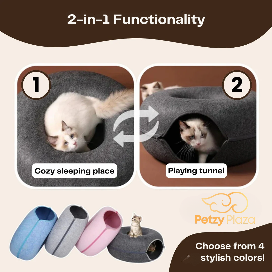 PetzyPlaza™ 2-in-1 Donut Tunnel Bed for Cats