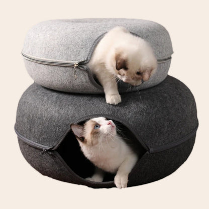 PetzyPlaza™ 2-in-1 Donut Tunnel Bed for Cats